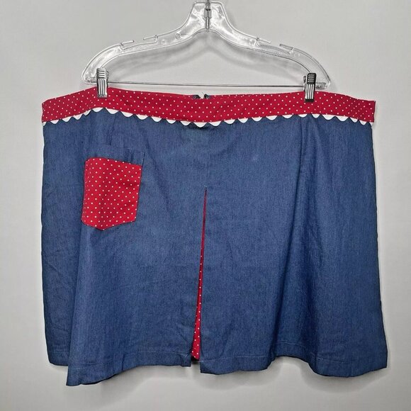 Unique Vintage Hide & Seek Blue Denim Red White Polka Dot Western Skort